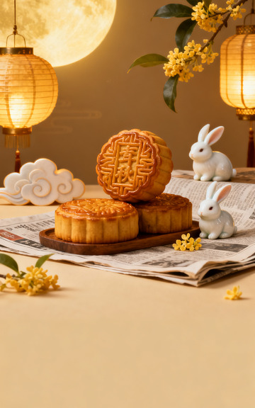 中秋月饼玉兔圆月主题背景