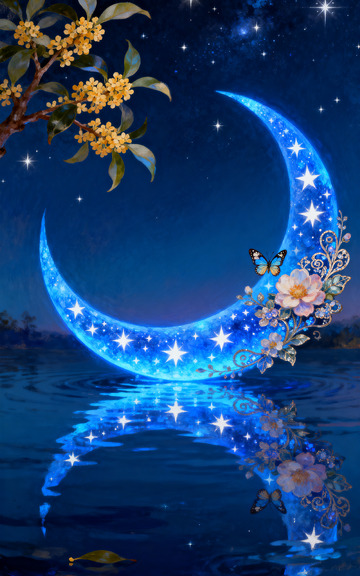 中秋星月桂影梦幻月夜图