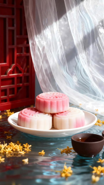 中秋节冰皮月饼节日美食摄影图