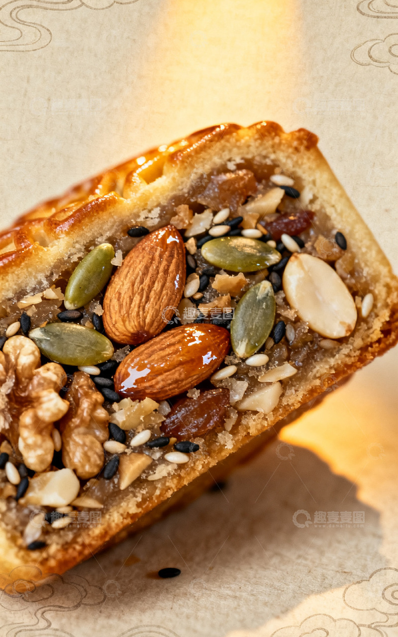 高清大图下载【趣麦麦图】五仁月饼坚果馅料特写照片