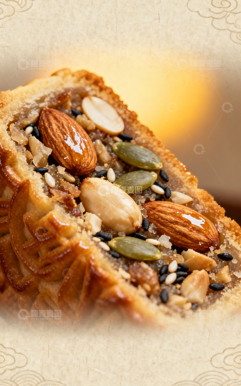 高清大图下载【趣麦麦图】五仁月饼坚果馅料特写图