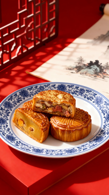 中秋节月饼美食中国风摄影图