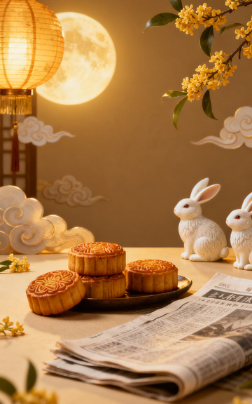 中秋月饼玉兔圆月主题图