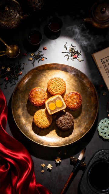 中秋节月饼美食摄影图