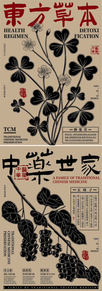 东方草本植物中医中药手绘海报设计