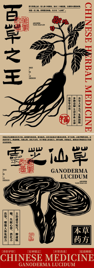 东方草本植物中医草药手绘海报设计