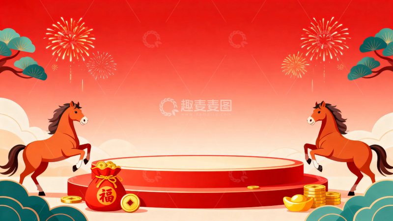高清大图下载【趣麦麦图】红色马年节日背景4
