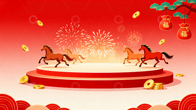 高清大图下载【趣麦麦图】红色马年节日背景1