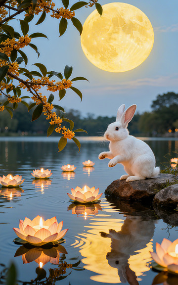 中秋庭院月夜团圆背景图