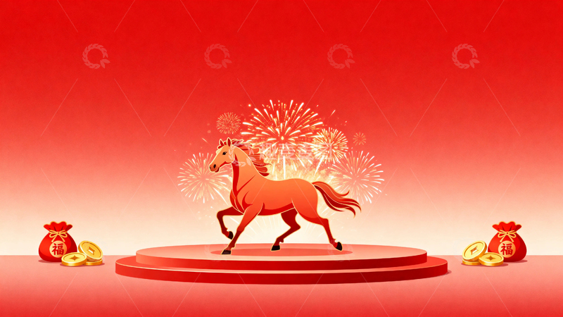 高清大图下载【趣麦麦图】红色马年节日背景8