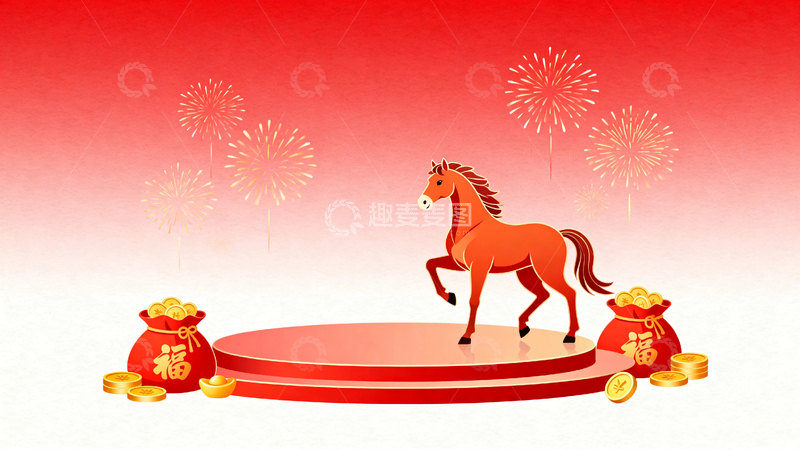 高清大图下载【趣麦麦图】红色马年节日背景5