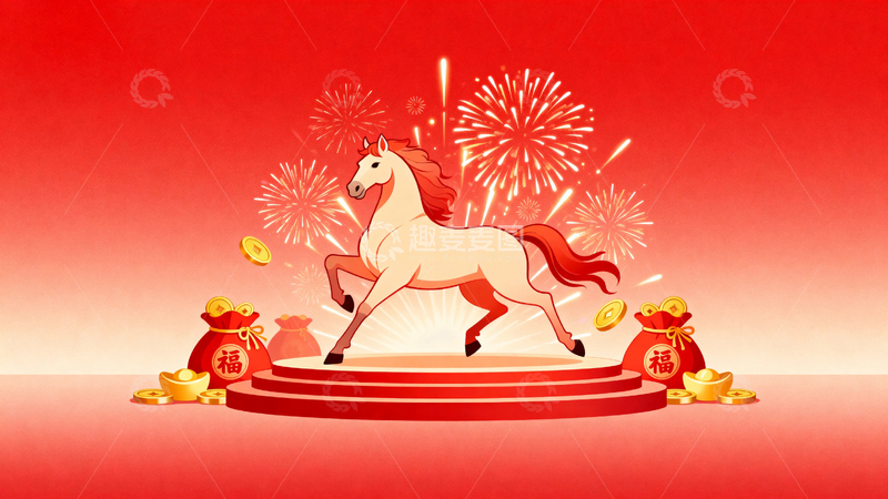 高清大图下载【趣麦麦图】红色马年节日背景10