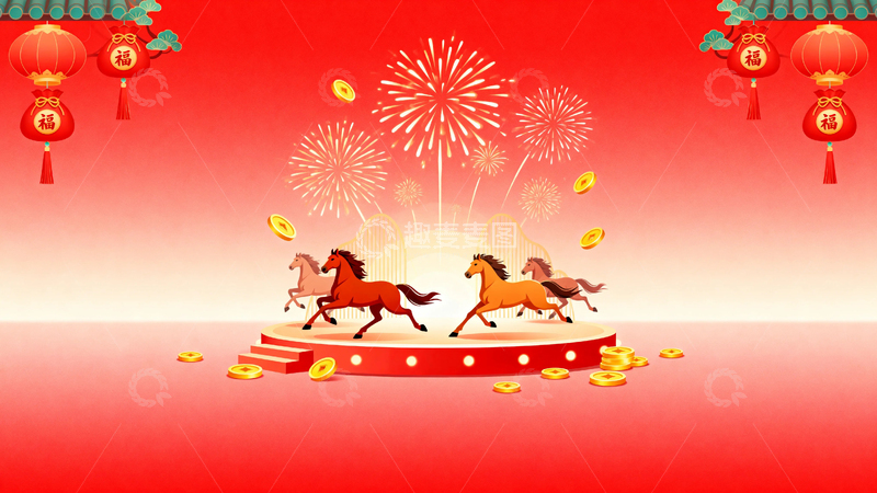 高清大图下载【趣麦麦图】红色马年节日背景