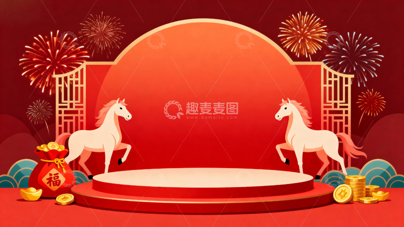 高清大图下载【趣麦麦图】红色马年节日背景7