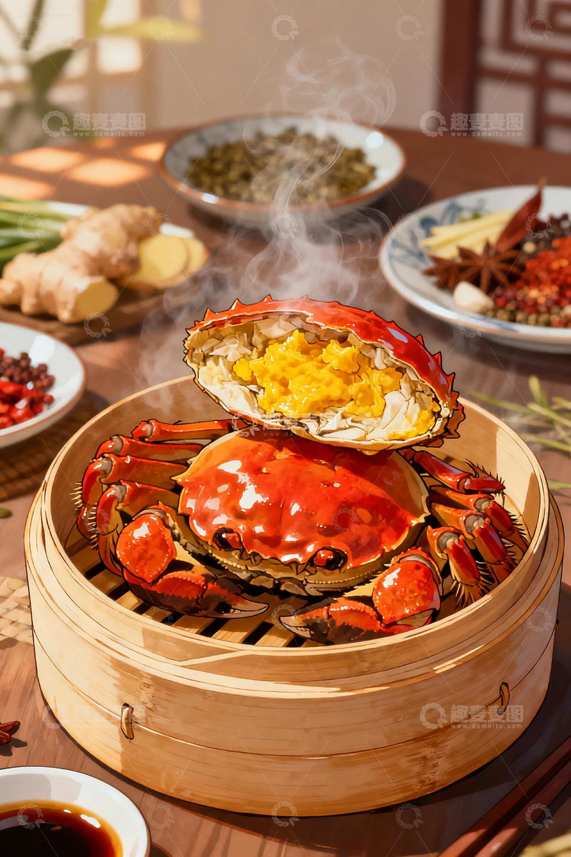 高清大图下载【趣麦麦图】刚刚出锅的阳澄湖大闸蟹