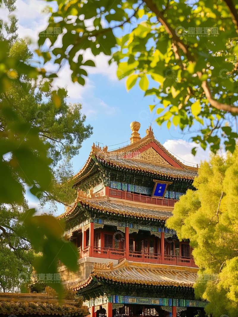 高清大图下载【趣麦麦图】古建筑掩映于绿树之间