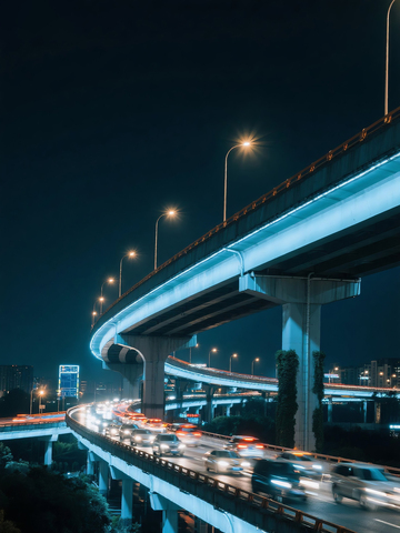 夜晚城市高架桥车流景象