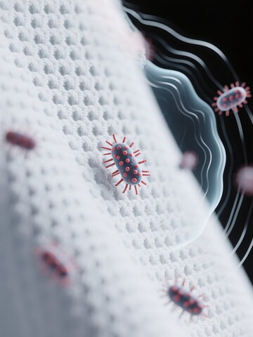 显微镜下螨虫在织物表面爬行