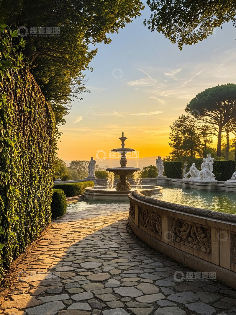高清大图下载【趣麦麦图】古典园林喷泉与雕塑