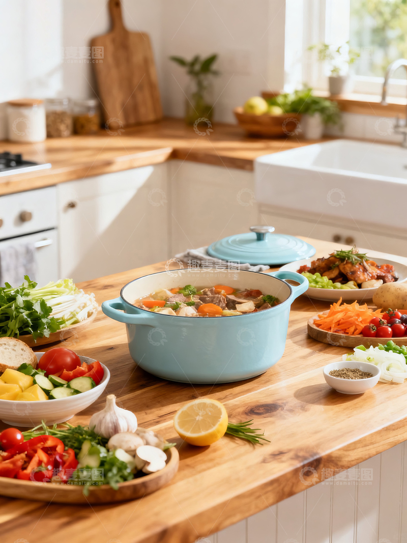 高清大图下载【趣麦麦图】-厨房餐桌上的丰盛菜肴
