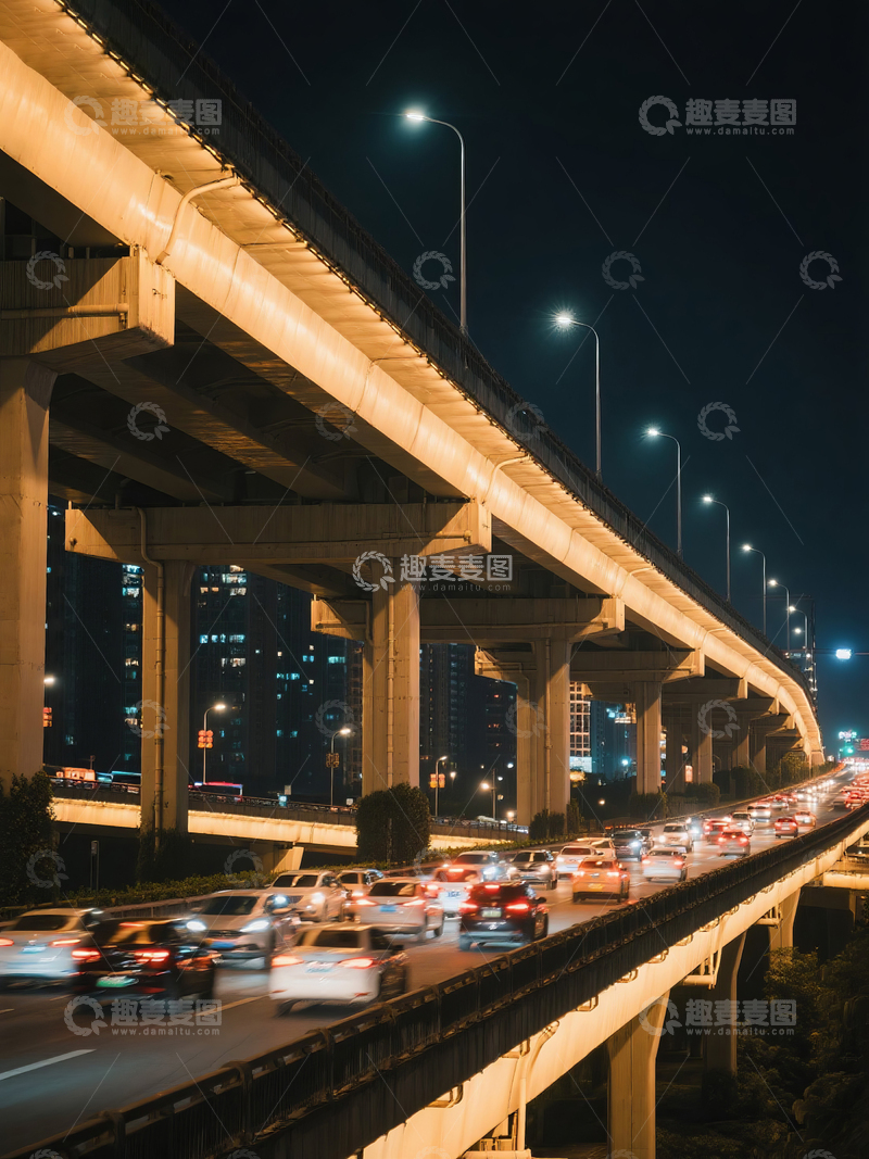高清大图下载【趣麦麦图】夜间城市高架桥交通