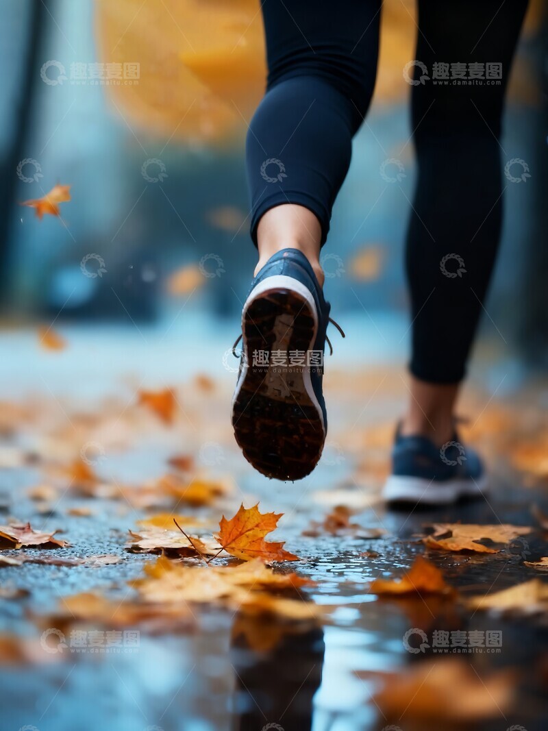 高清大图下载【趣麦麦图】秋日落叶中奔跑的人