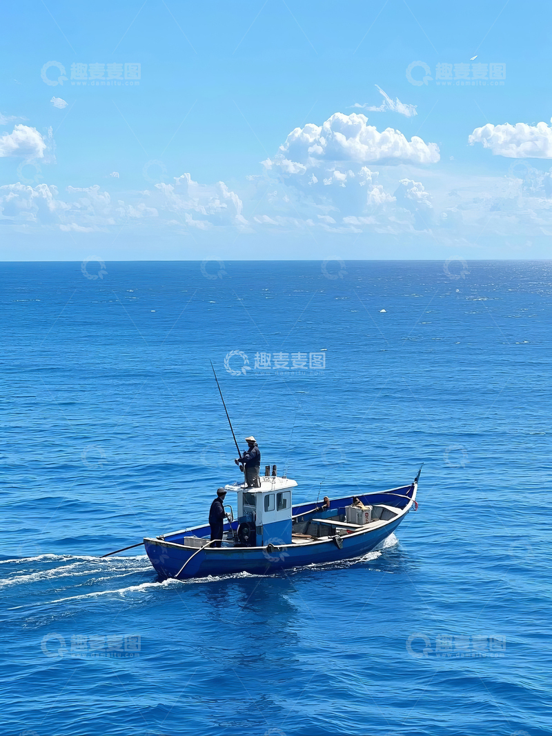 高清大图下载【趣麦麦图】海上钓鱼船航行