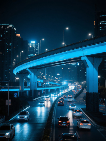 夜间城市高架桥交通景象
