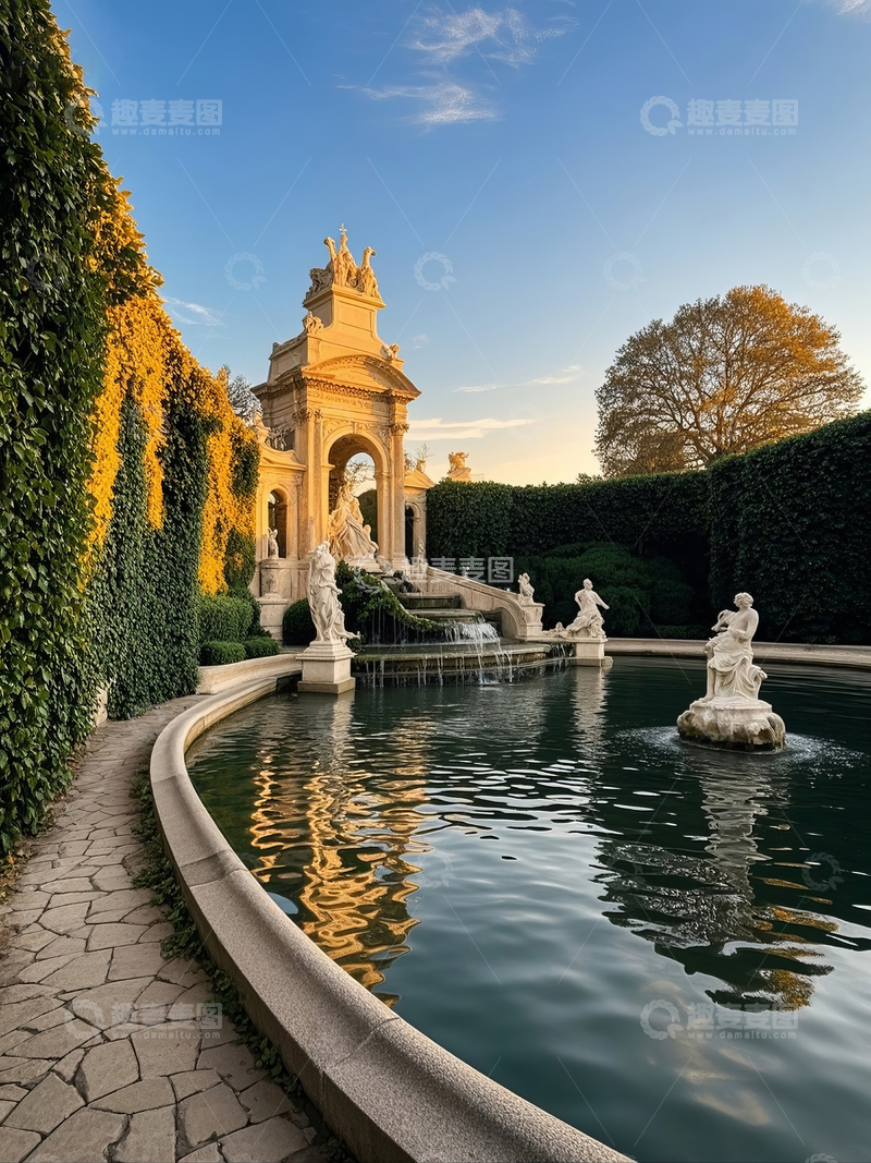 高清大图下载【趣麦麦图】欧式古典园林喷泉与雕塑