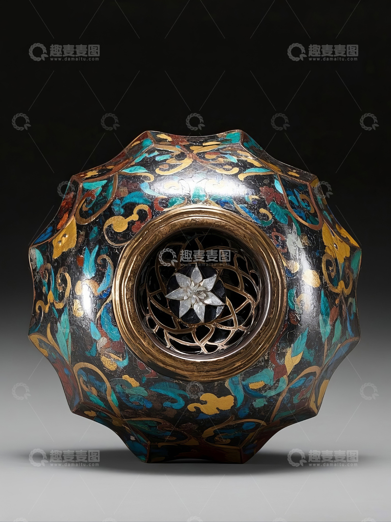 高清大图下载【趣麦麦图】黑底彩绘大漆瓷碗