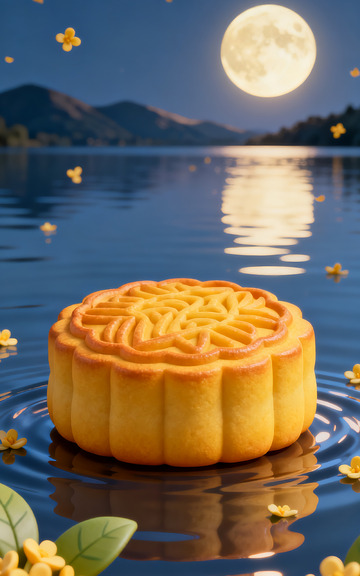 中秋月夜湖上月饼图
