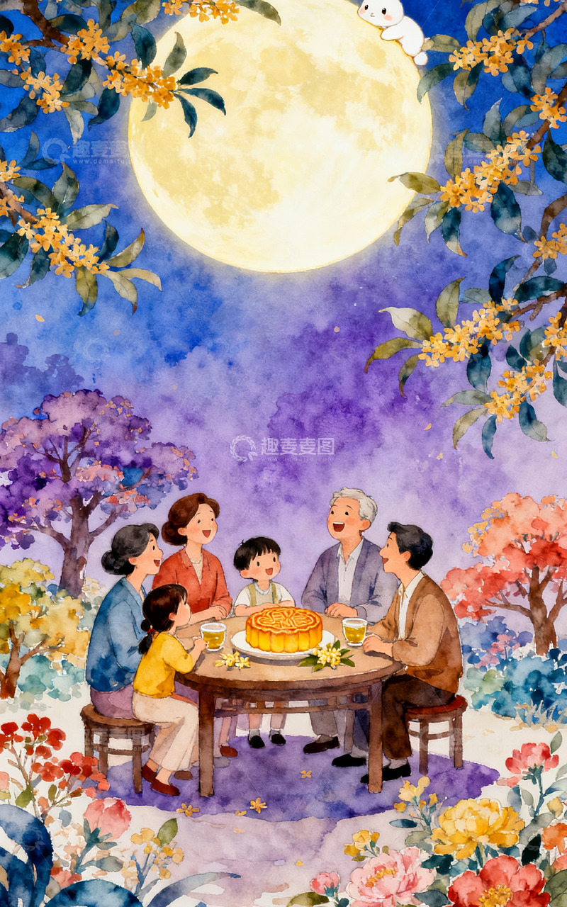 中秋月夜家庭团圆背景