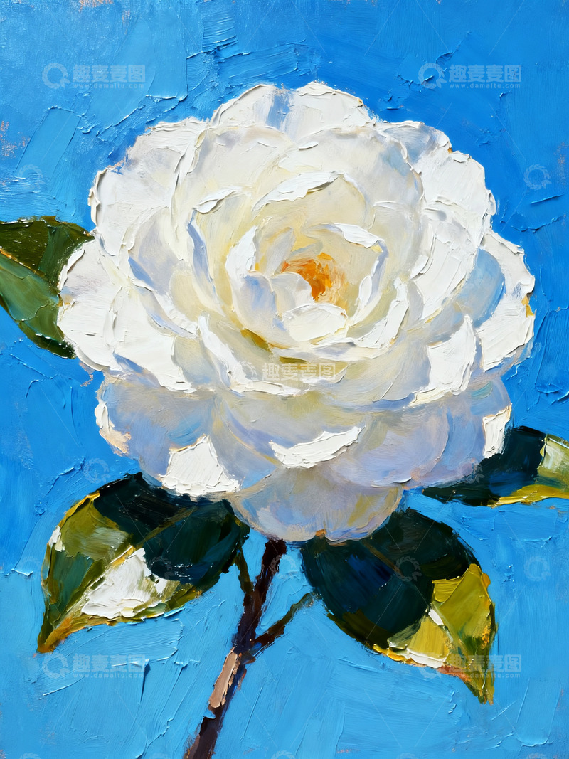 高清大图下载【趣麦麦图】油画刮刀艺术厚涂极简白色山茶花3