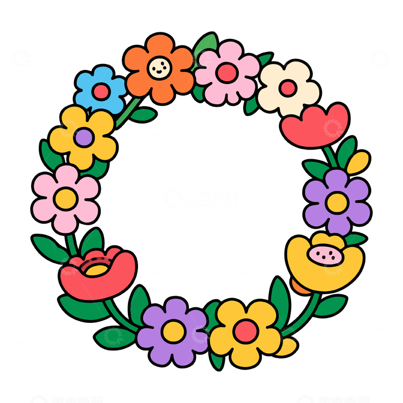 源文件下载【趣麦麦图】-彩色花环卡通插画2