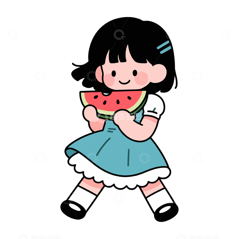 夏天吃西瓜的女生