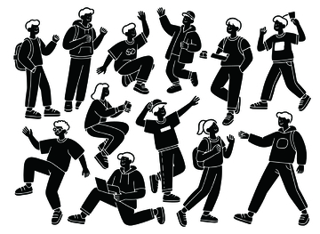 黑白学生人物剪影