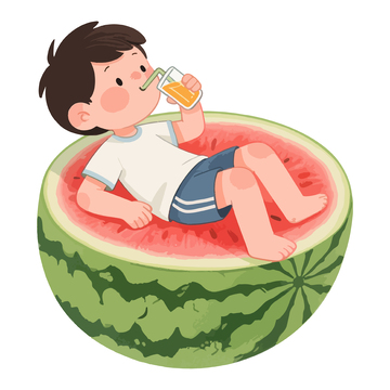 躺在西瓜上喝饮料2