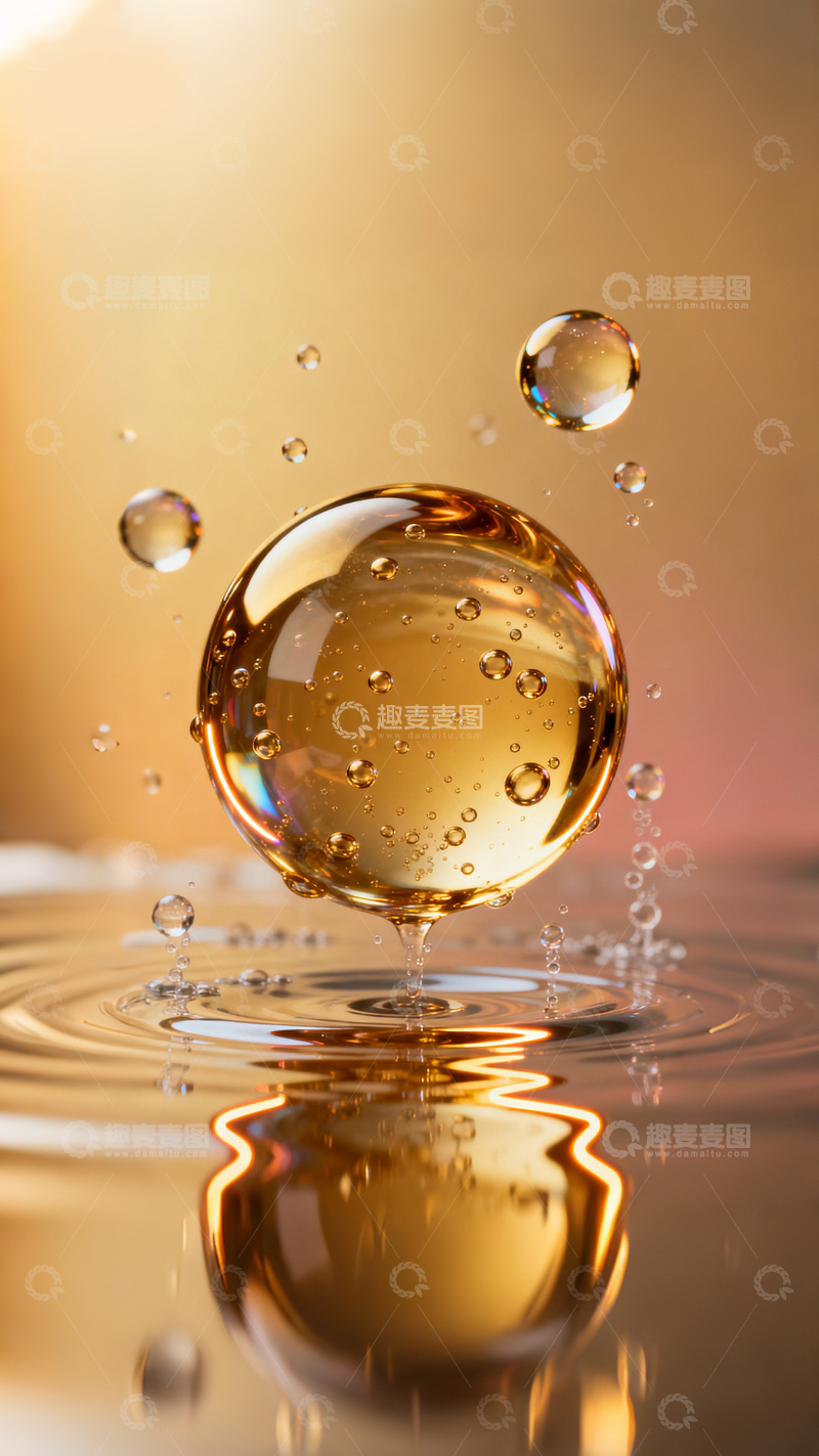 源文件下载【趣麦麦图】透明金色树脂质感气泡2