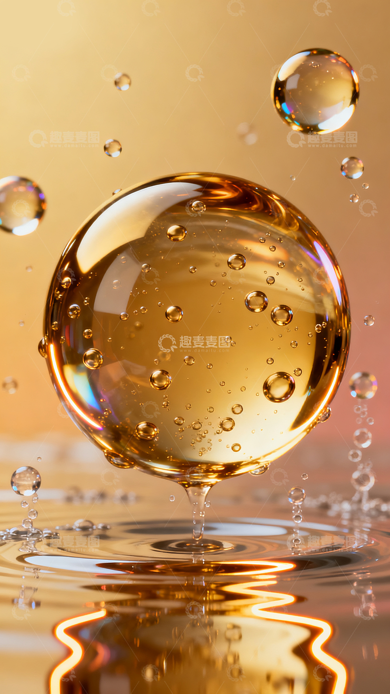 源文件下载【趣麦麦图】透明金色树脂质感气泡3