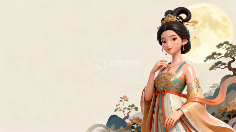 高清大图下载【趣麦麦图】中国风嫦娥中秋背景1