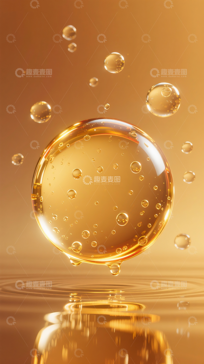 源文件下载【趣麦麦图】透明金色树脂质感气泡4