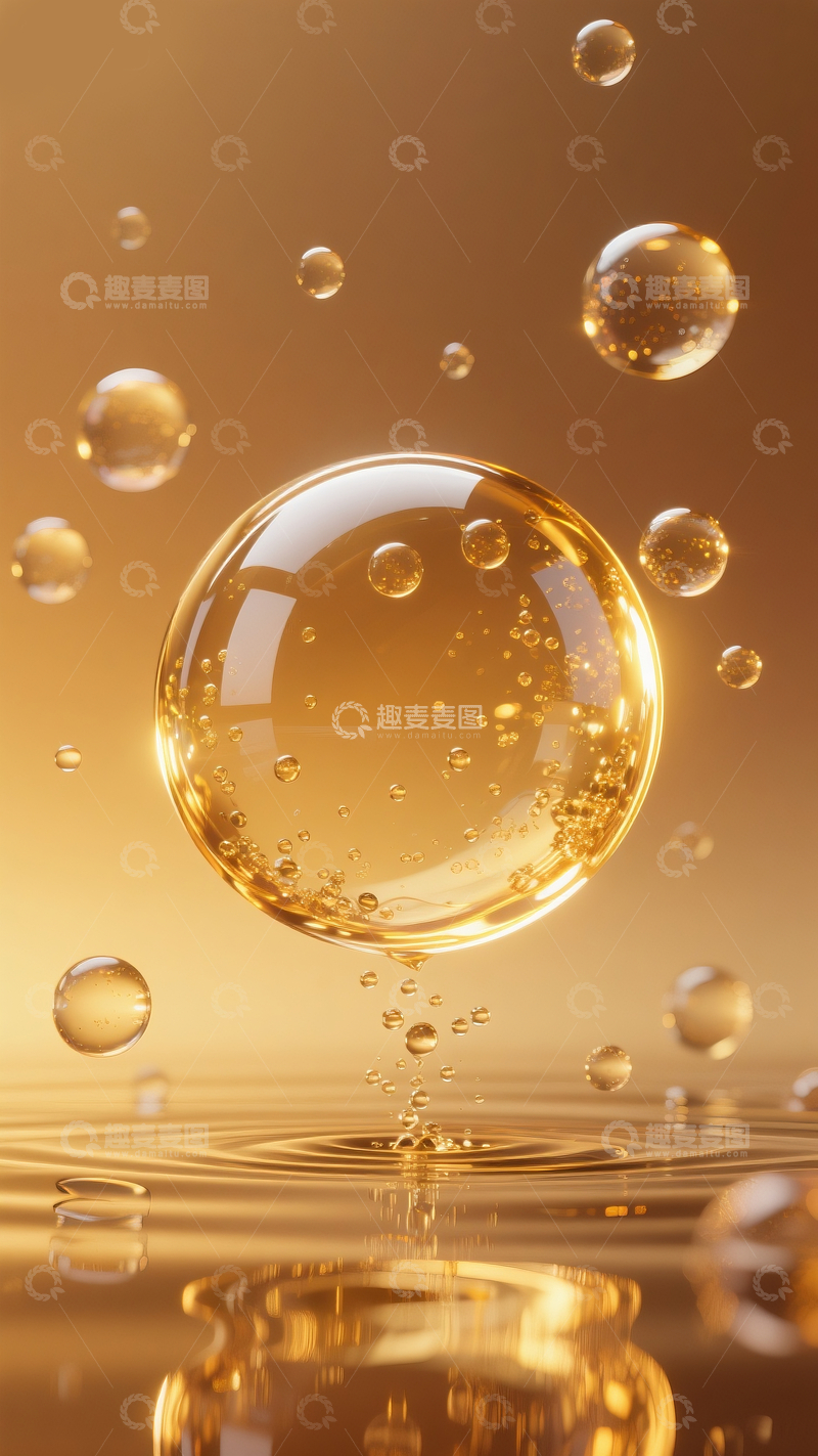 源文件下载【趣麦麦图】透明金色树脂质感气泡9