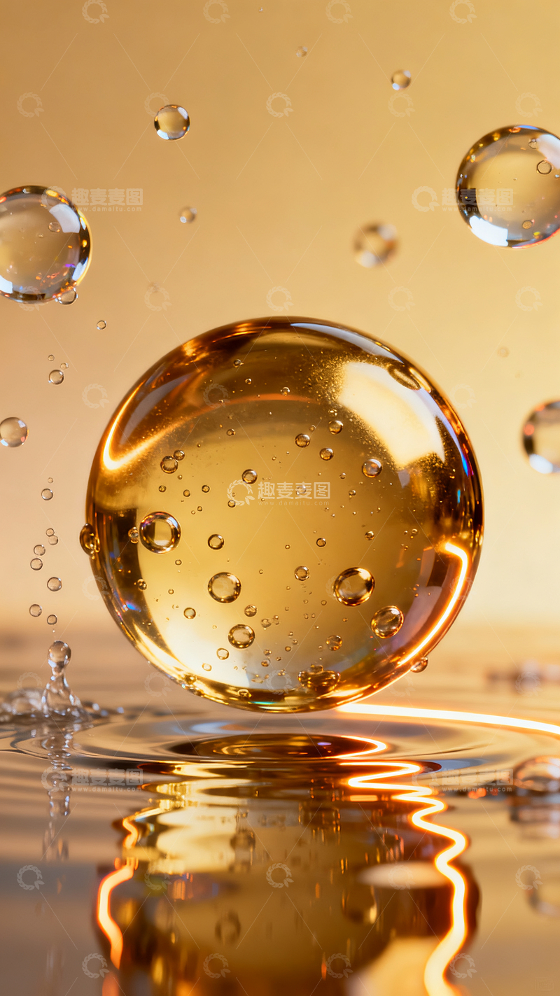 源文件下载【趣麦麦图】透明金色树脂质感气泡7