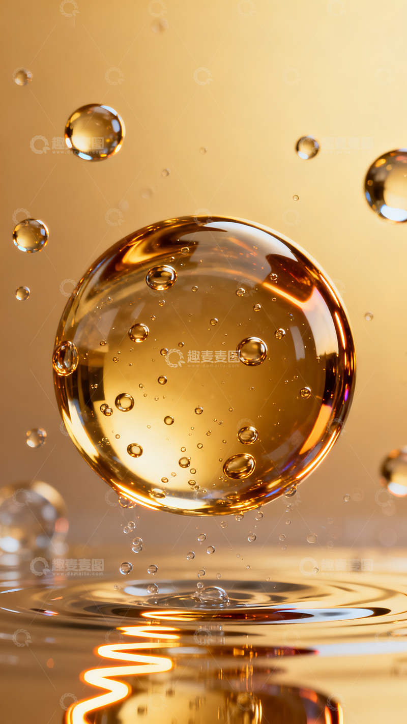 源文件下载【趣麦麦图】透明金色树脂质感气泡6