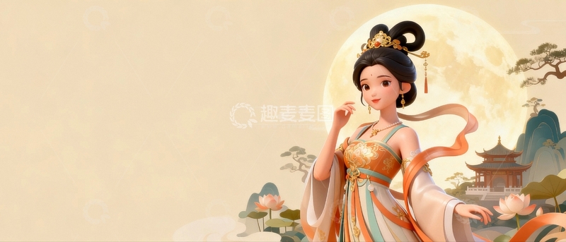 高清大图下载【趣麦麦图】古风三维月下嫦娥6