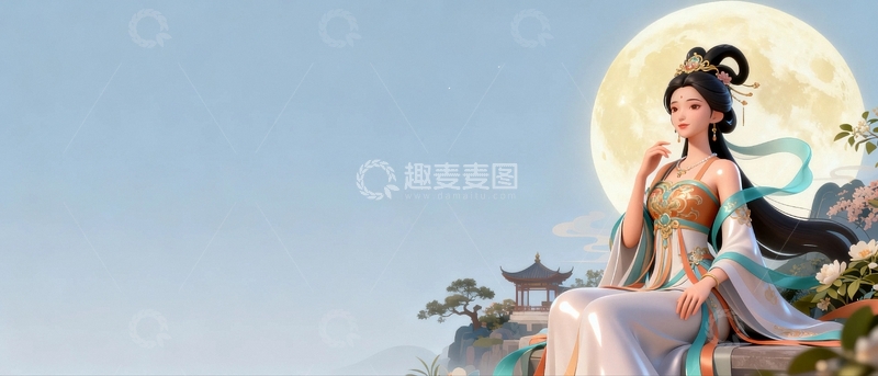 高清大图下载【趣麦麦图】古风三维月下嫦娥10
