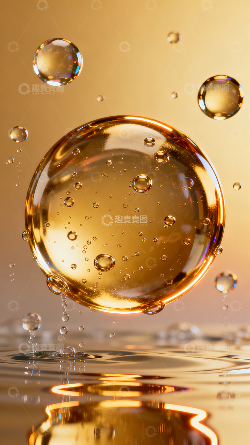 源文件下载【趣麦麦图】透明金色树脂质感气泡8