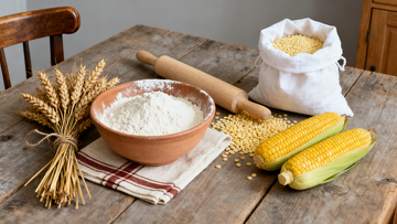 面粉谷物厨具碗麦穗玉米粒豆类擀面杖