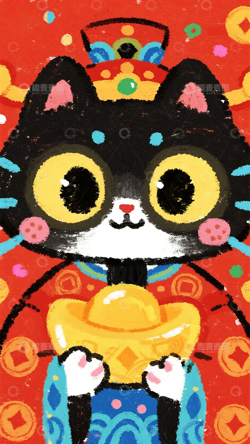 卡通萌猫持宝贺新春