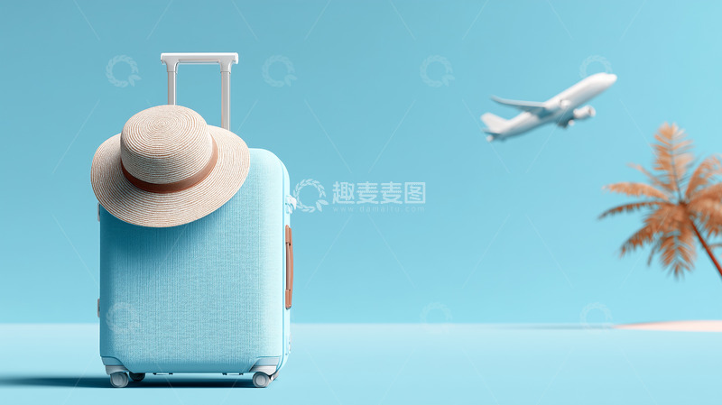 高清大图下载【趣麦麦图】-旅行海滩行李箱场景